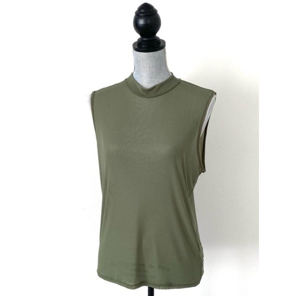 BKE Green Mesh Sleeveless Mock Neck Top XL Dead Stock Urban Chic Minimalist NWT